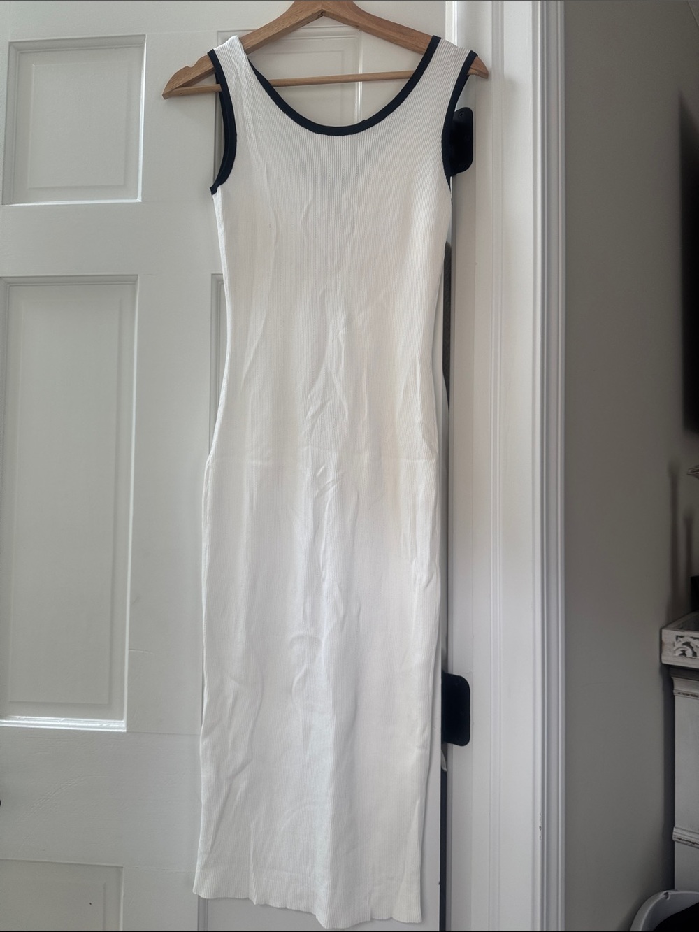 Balmain White Midi Tank Dress with Black Trim and Gold Buttons - Picture 4 of 5